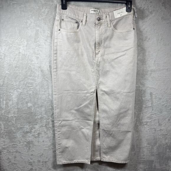 Abercrombie & Fitch NEW Women Denim Jean Midi Skirt Sz 29/8 High Rise Front Slit - Picture 1 of 12